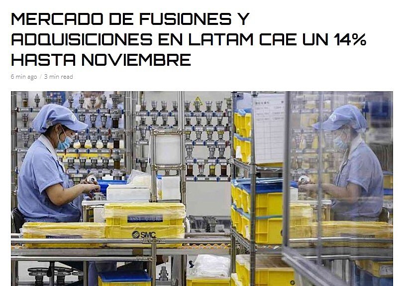 Mercado de fusiones y adquisiciones en Latam cae un 14% hasta noviembre